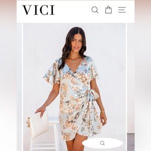 VICI - AMAZING GRACE SATIN FLORAL WRAP MINI DRESS